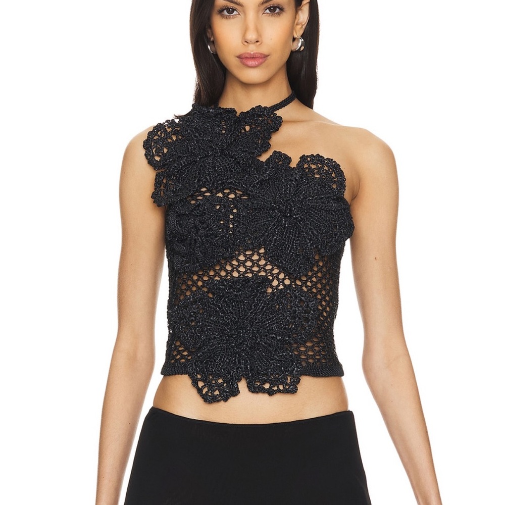 Nazanin Crochet Top in Black by Cult Gaia